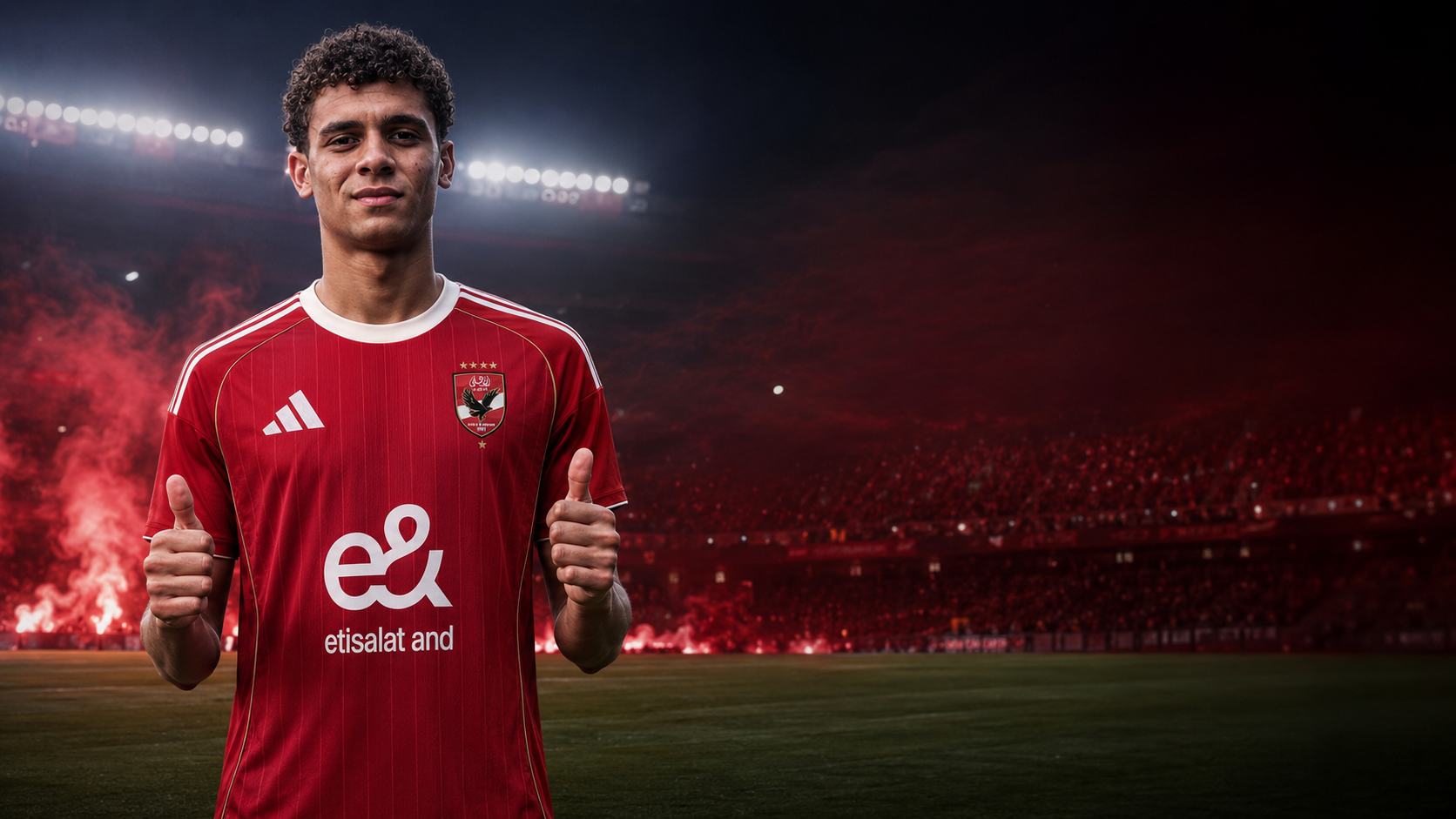 Hamza Abdelkarim in Al Ahly home kit at the stadium